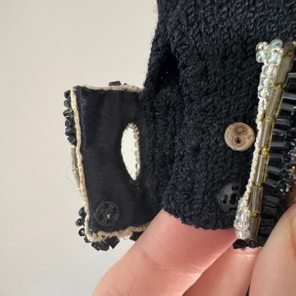 St. John By Marie Gray Vintage Black Beaded Trim Collar and Cuff Knit Dress 4 - Picture 10 of 14
